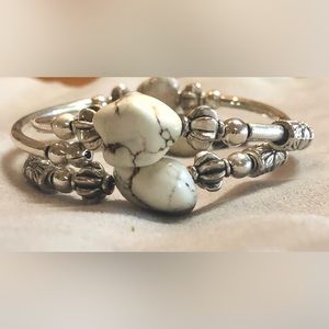Silver tone, white stone wrap around bracelet.